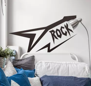 Awesome rock wall sticker showing an electric guitar, a lightning bolt and the word "rock" in a cool heavy metal font, perfect sticker for lovers of rock music and guitar. This design is available in 50 different colours and is just what you need to fill that empty space on your wall.