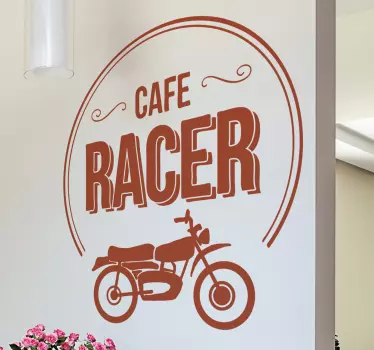 An original motorbike wall sticker to decorate any space of choice. It is featured with a motorbike image and text '' cafe racer .