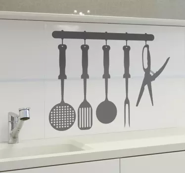 Kitchen Stickers - Kitchen utensils hanging rack design. Ideal for adding a touch of colour to your kitchen. Decals great for styling your home.
