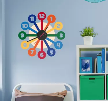 Wall clock sticker with a colorful design made up of colored lollipops that mark the hours. Made with high quality vinyl.