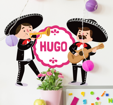 Personalizable mariachis illustration sticker for children. The design features little mariachis artist playing musical instruments.