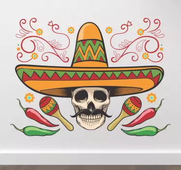 Mexico 5th of May Halloween sticker for Halloween celebration. This design is available in any required size. Easy to apply and adhesive.