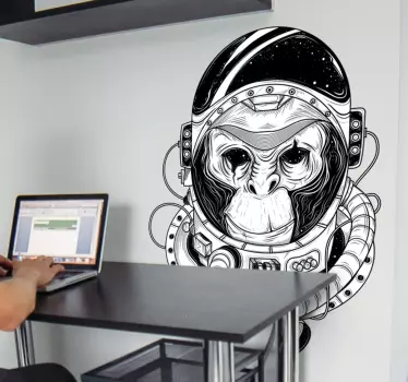 This science wall sticker of a monkey dressed as an astronaut in black and white colors is perfect to decor teens bedrooms.