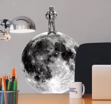 Retro astronaut space science sticker design of a world globe and an astronaut standing on it surface. It is self adhesive and easy to apply.