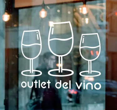 Wine outlet business window sticker with the design of  wine glasses and text. It is available in different colour and sizes.