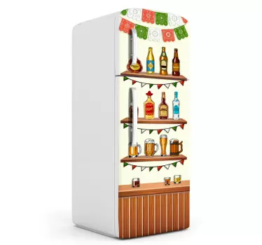 Fridge appliance decal with the design of different types of tequila. It is available in any dimension needed. It is easy to apply and adhesive.