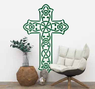 Celtic cross religious wall sticker for bringing a spiritual atmosphere to the walls of your home, perfect for decorating your living room or bedroom. Bring a touch of traditional Irish Christianity to your home decor with this easy to apply cross sticker.