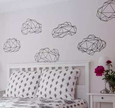 Collection of similar but unique origami cloud wall stickers from our collection of geometric wall stickers. These stickers are perfect for decorating your living room or bedroom and they provide a lovely calm atmosphere on the walls of your home.