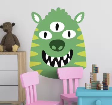 Smiling green monster wall sticker for decorating your child's bedroom. Add some colour and happiness to the room with this furry monster head!