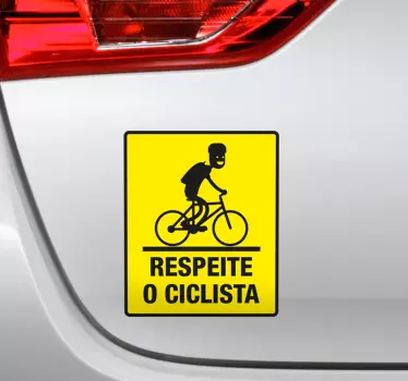 Cyclist car vinyl decal design created with the image of a cyclist riding and the text on it that says '' respect the cyclist .