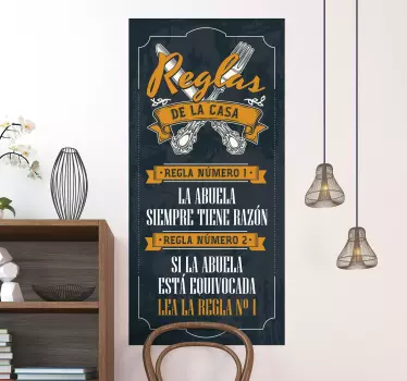 Grandparents house rules home text wall sticker. It is available in different size options to choose from. It is adhesive and easy to apply.