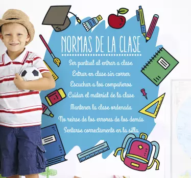 Kids education wall art decal designed with children's class rules. Available in any size and easy to apply. It is self adhesive and durable.