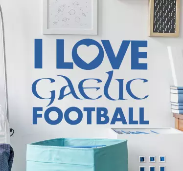 "I Love Gaelic Football" sports wall sticker. Perfect for kids and teens rooms who love the famous Irish sport The Gaelic Football wall decal is available in up to 50 colours.