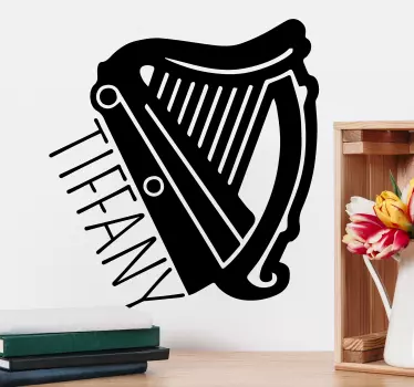 If you are a fan of the harp, then this music sticker with a customizable name is the ideal decoration for your home decor.