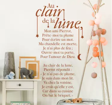 Song lyric wall sticker created with text from the moonlight song lyrics. It is available in different colours and size options.