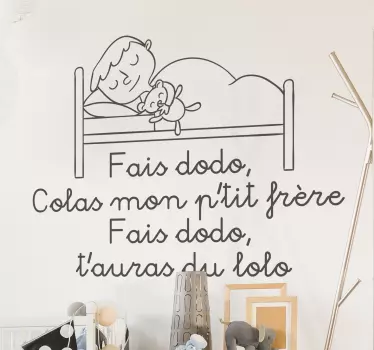 Make Dodo Colas nursery rhyme wall sticker for children room space. It has the design of a sleeping mother and child. Easy to apply and adhesive.
