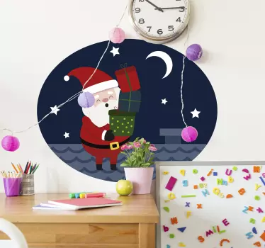 Christmas Wall Sticker showing Santa on Christmas Eve as he delivers gifts! Perfect for your home at Christmas! Sign up for 10% off.