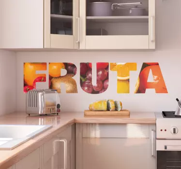 An amazing fruit text vinyl decal created in very lovely graphical styled fruit letter print . Available in any required size and easy to apply.