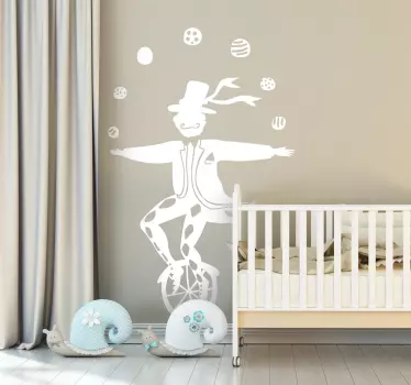 Kids Wall Stickers - Fun and playful illustration of a colourful clown on a unicycle. Easy to apply and remove. Extremely long-lasting material.