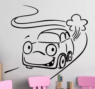 Kids Wall Stickers - Playful and fun illustration of a happy car speeding down the road. Ideal for bedrooms and spaces for kids.&nbsp;