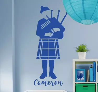 Sticker illustrating a happy musician with a bagpipe! Fantastic decal to decorate your child´s room!