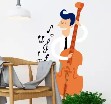 Sticker illustrating a serious musician with a double bass! Superb decal to decorate your child´s room!