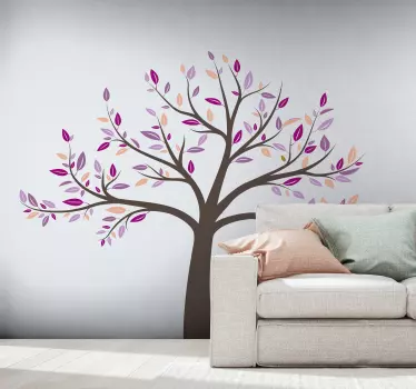 A living room wall sticker decorative idea design of flourish pink tree plant sticker design. It is easy to apply and of good quality.