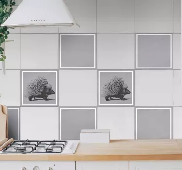 Black and white porcupine tile sticker design for bathroom, kitchen and any other. It is easy to apply and of great quality.