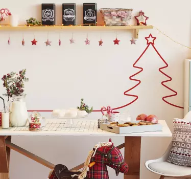 Ornamental Christmas tree wall sticker design created with drawn line. It is available in 50 different colour option. Made from high quality vinyl.