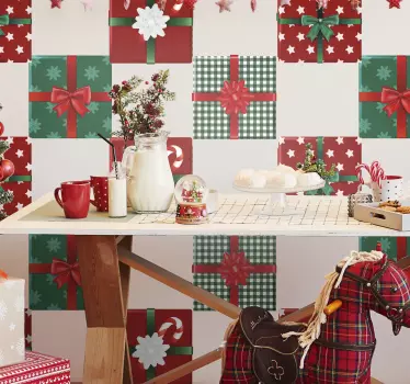 Christmas gift box tile decal design. The ornamental Christmas gift pack design is featured in different styles and available in different pack sets.