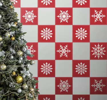 Decorative red snowflakes Christmas tile wall sticker idea to decorate a bathroom or kitchen space for Christmas. Easy to apply and of great quality.