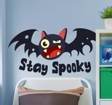  Decorative scary bat Halloween sticker The design is colorful  and it host a text that says ''Stay spooky'. Easy to apply and of high quality.