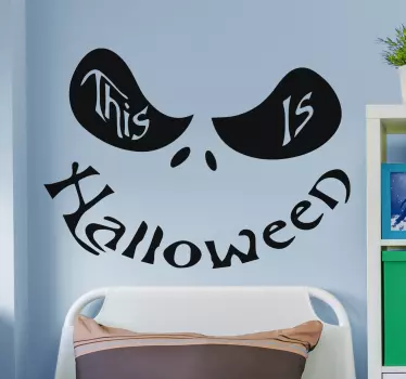 An iconic Halloween sticker with the design features that make up a smiley face. The text says ''This is Halloween''. Available in different colours.