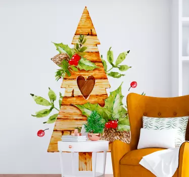 Wood texture Christmas tree decal with fruit plants. Made of high quality vinyl and really easy to apply. Available in any size required.