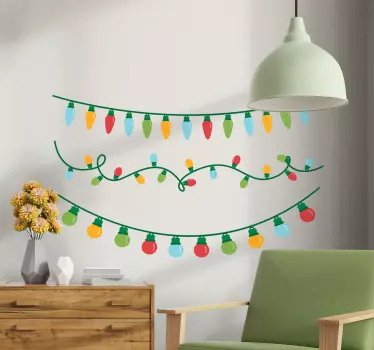 Decorative Christmas light bulb sticker, the design has different colorful light bulbs attached to ornamental line in style of a wire.