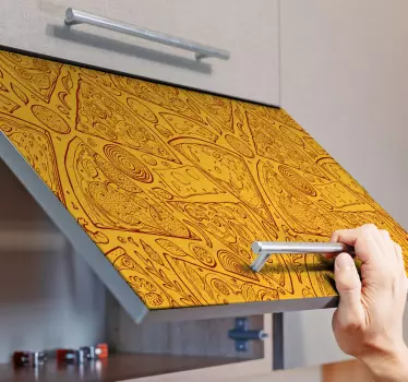 This fantastic furniture sticker design features various Italian foods including pizza and cheese on a yellow background.