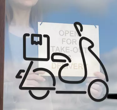 Simple iconic sketch drawing sticker of an Italian pizza delivery scooter. This design is suitable for a pizza business front window space.