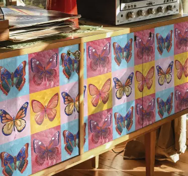 Multicolored decorative butterflies sticker for furniture. You can decorate any furniture in the home or office space with this amazing design.