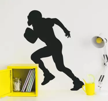 Decorative silhouette decal of American football player. This design is suitable for kids and teenagers who love this sport. Available in colours.
