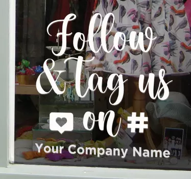 Social media text tag decal for company. The design is customizable with your social media tag handle, just provide the name of your business.