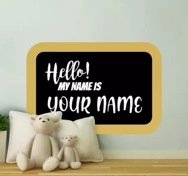 Hello text sticker with personalized name. Beautiful design to decorate a living room to welcome visitors to your space.