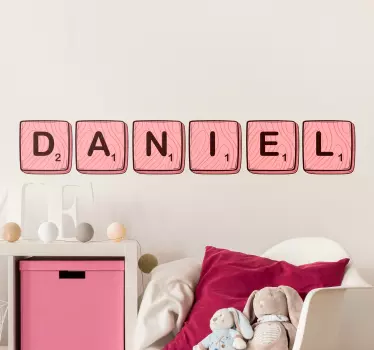 Decorate the name of your kid in the bedroom with our personalized scrabble name decal. A design  sticker imitating scrabble letters.