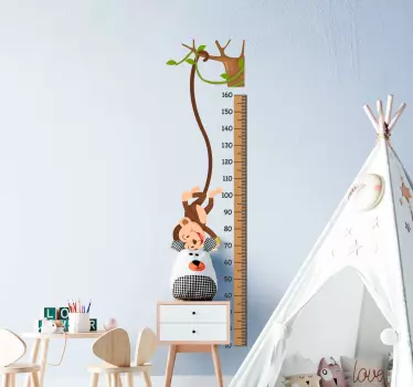 Let the room of your young be pretty and fun looking with our adhesive decorative height chart design design that host a monkey falling from a tree.