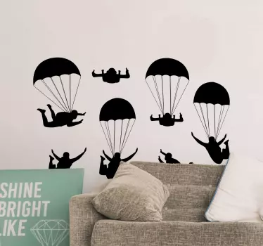 Parachute team wall sticker. An illustration of a team of parachute flight with passengers. Easy to apply and of best quality.