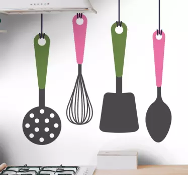 Cutlery set kitchen wall decal. Decorative set of cooking utensils on a hanger. You would love the display on your kitchen space and the beauty.