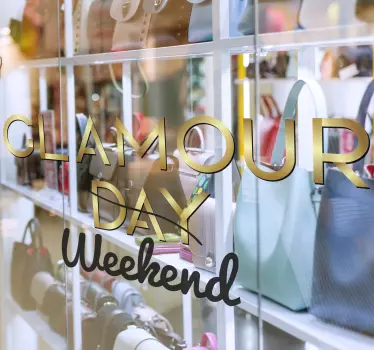 Beautiful sales sticker design for national glamour day. The text design is made in golden texture and black colour. Easy to apply and self adhesive.