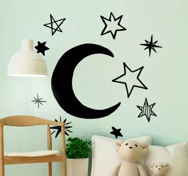 Decorative children space theme wall sticker for bedroom. The design contains stars and moon and it is customizable in different colour options.