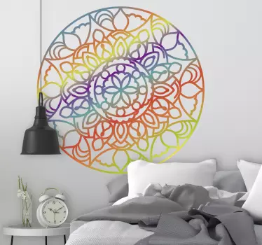 Decorative mandala wall art sticker imitating the colour of a rainbow. Beautiful wall  art design to decorate any wall space in a house. Easy to apply.