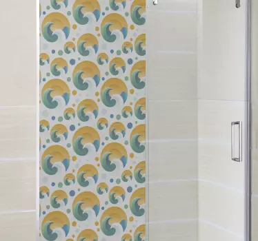 Sun and waves  shower screen sticker. Enhance the appearance of your bathroom space with our lovely illustrative sun and wave shower screen decal.