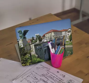 Dragon bridge  Ljubljana laptop skins. The design is realistic and it would decorate the surface of your laptop with an amazing attraction.